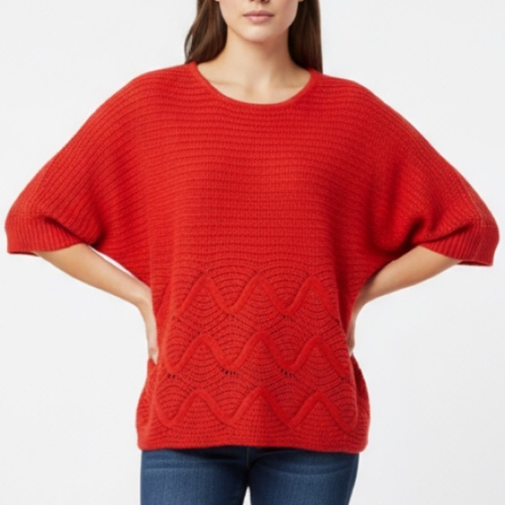 Red Sweater wave short sleeves LARGE Dolman Worthington sleeve knit